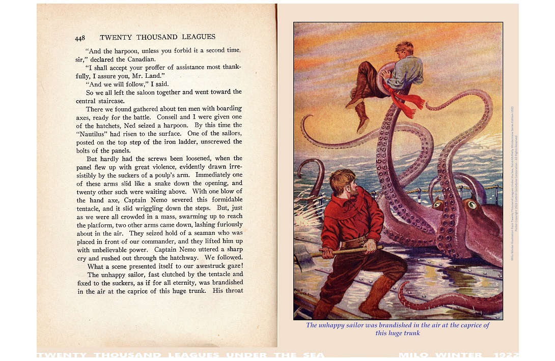 Diptych poster: The unhappy sailor was brandished in the air by Milo Winter